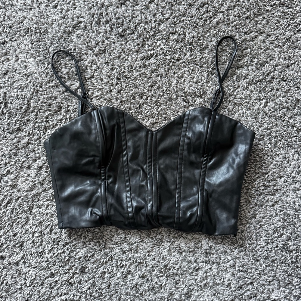 Zara Faux Leather Black Bustier Camisole with Adjustable Straps